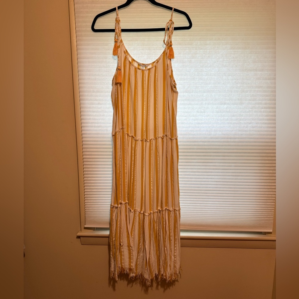 Blue Island Yellow and White Striped Maxi Dress
